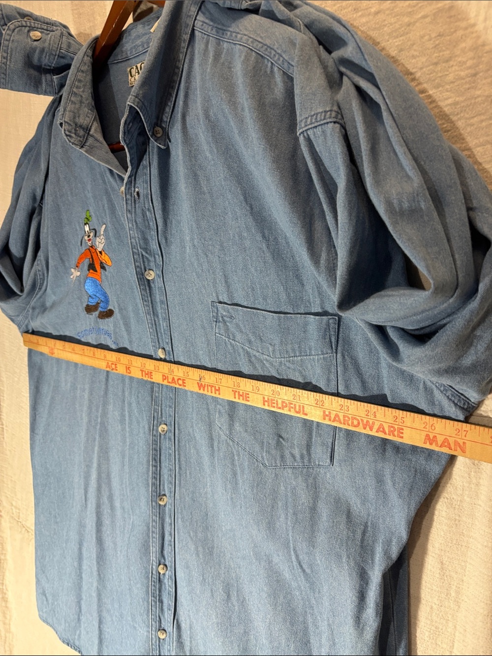Vintage 90s Disney Goofy Embroidered Denim Button Down Shirt 1XLT Big & Tall - Picture 8 of 9
